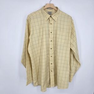 L.L. Bean Men’s Pale Yellow Button-Down Shirt with Navy Windowpane XL-T